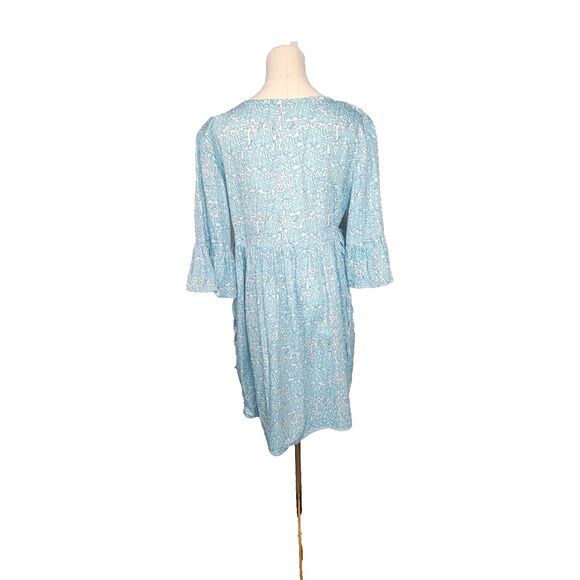 Susan Albright Dress L The Fripp Blue Aqua Blue White Cotton Tie Side Happy Plac - Picture 10 of 16